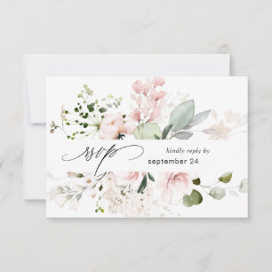 Blush Pink Floral & Eucalyptus w Meal RSVP Card 2