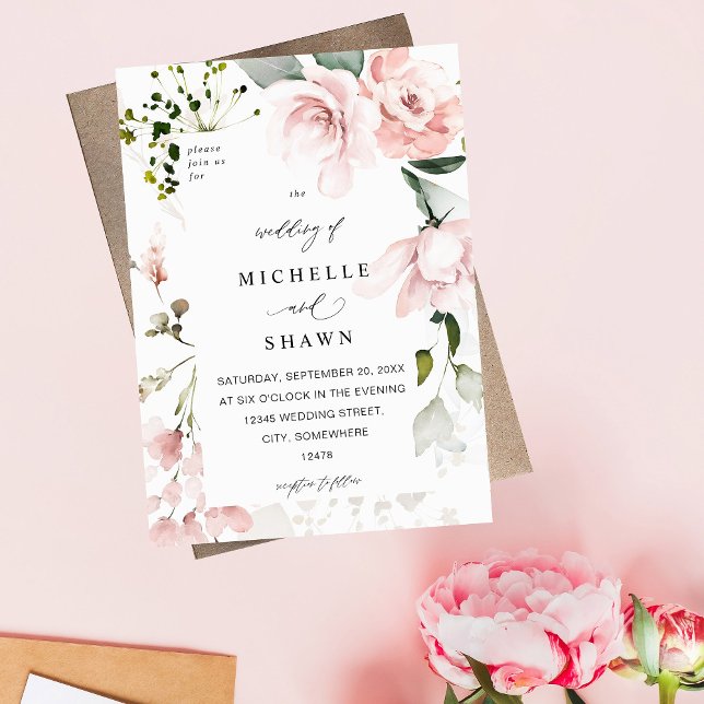 Blush Pink Floral & Eucalyptus Wedding 2B Invitation (Creator Uploaded)