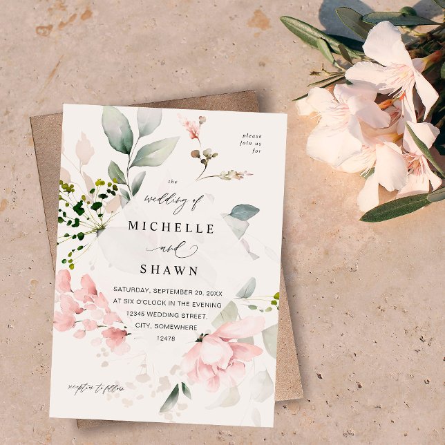 Blush Pink Floral & Eucalyptus Wedding B Invitation (Creator Uploaded)