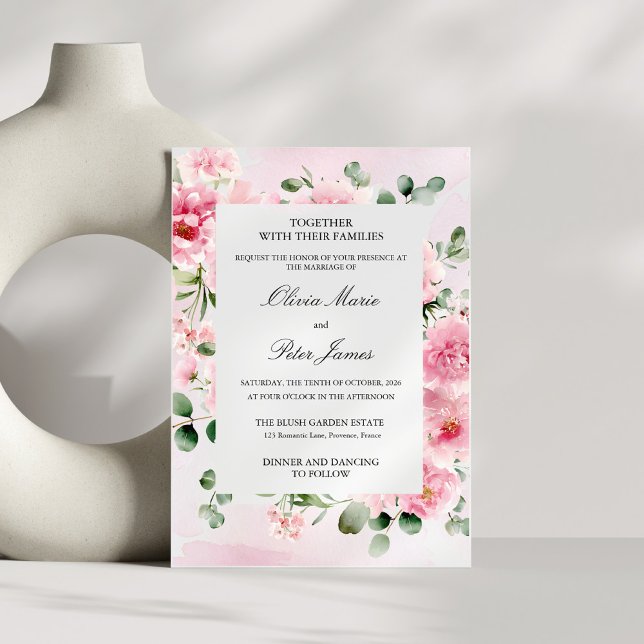 Blush Pink Floral & Eucalyptus Wedding Invitation (Creator Uploaded)