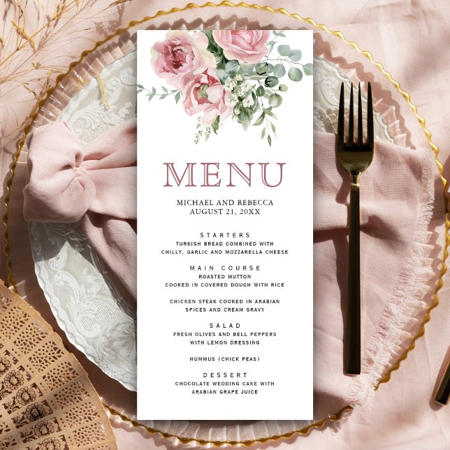 Blush Pink Floral Eucalyptus Wedding Menu (Creator Uploaded)