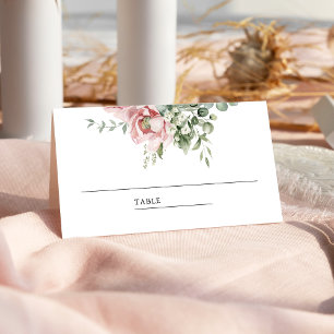 Blush Pink Floral Eucalyptus Wedding Place Card