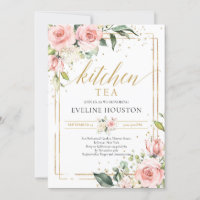 Blush pink floral faux gold frame kitchen tea