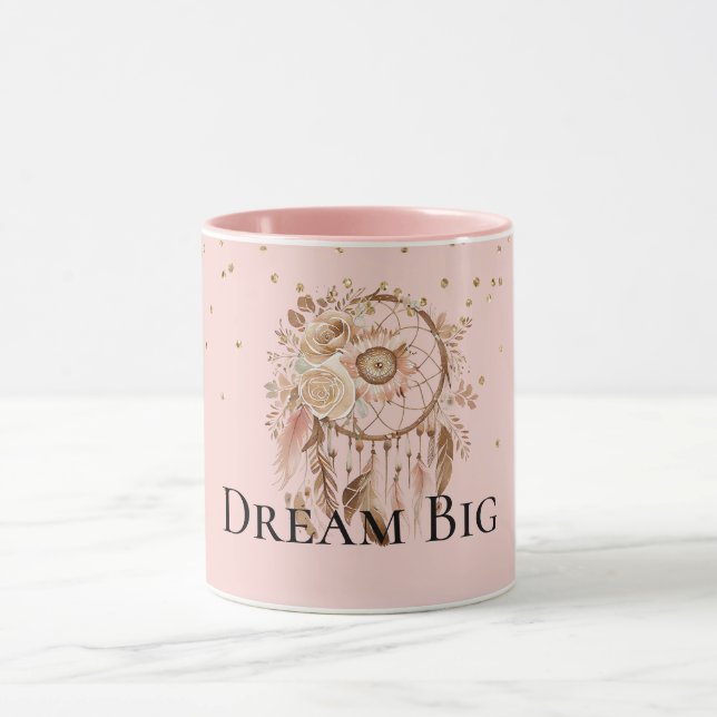 Blush Pink Floral Feathers Dream Catcher Mug (Center)