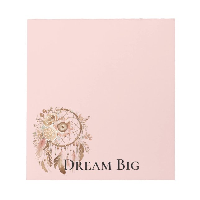 Blush Pink Floral Feathers Dream Catcher Notepad (Front)