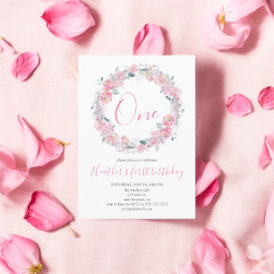 Blush Pink Floral First Birthday Invitation