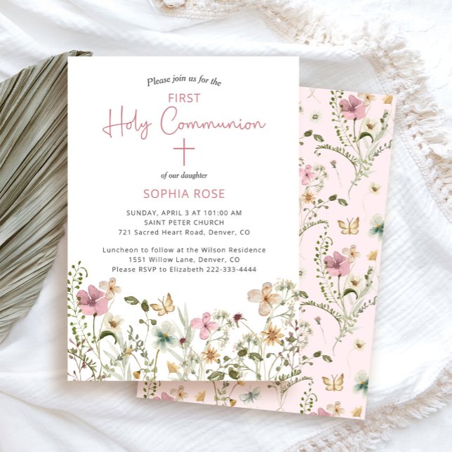 Blush Pink Floral First Holy Communion Invitation (Creator Uploaded)