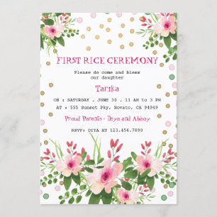 Blush Pink Floral First Rice Ceremony Annaprashan Invitation