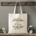 Blush Pink Floral Flower Girl Wedding Gift Tote Bag<br><div class="desc">Custom-designed tote bag for your flower girl featuring personalised name with elegant pink and gold watercolor rose bouquet design.</div>