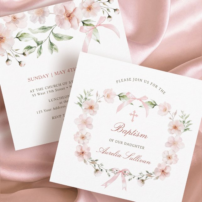 Blush Pink Floral Frame Baptism Square Invitation (Creator Uploaded)