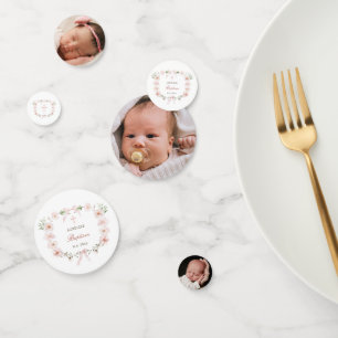Blush Pink Floral Frame Baptism Table Confetti