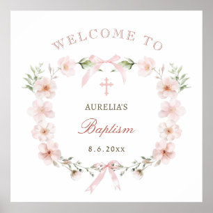 Blush Pink Floral Frame Baptism Welcome Poster