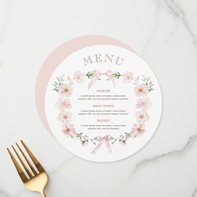 Blush Pink Floral Frame Round Menu (Front/Back In Situ)
