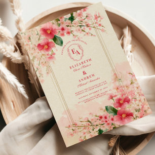Blush Pink Floral Frame Wedding Invitation