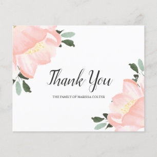 Blush Pink Floral Funeral Budget Thank You Card