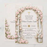 Blush Pink Floral Garden Arch Gold Cross Baptism