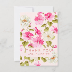 Blush pink floral garden flowers Bridal shower Thank You Card