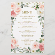 Blush Pink Floral Geometric Botanical Wedding Menu