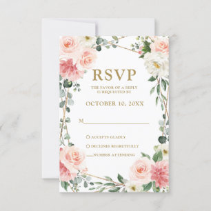 Blush Pink Floral Geometric Botanical Wedding RSVP