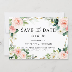 Blush Pink Floral Geometric Botanical Wedding Save The Date