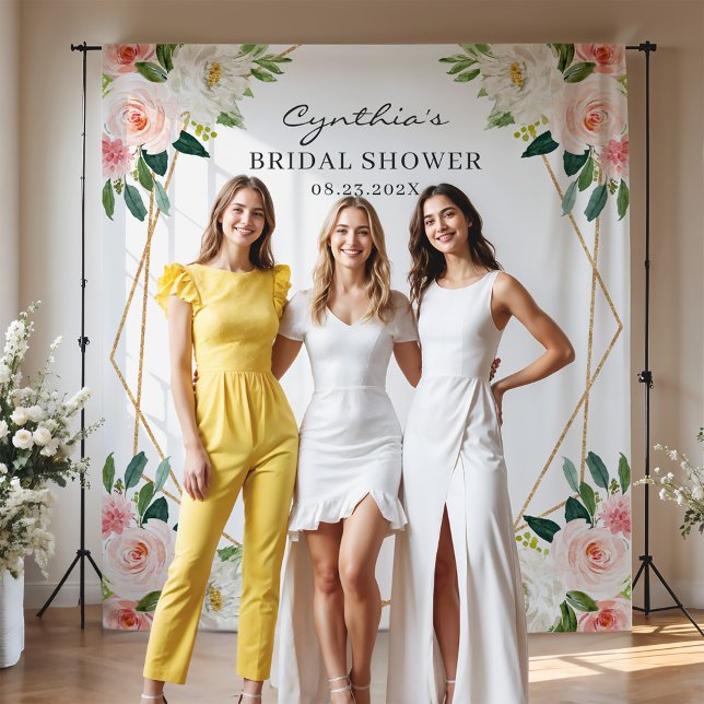 Blush Pink Floral Geometric Bridal Shower Backdrop Tapestry (Creator Uploaded)