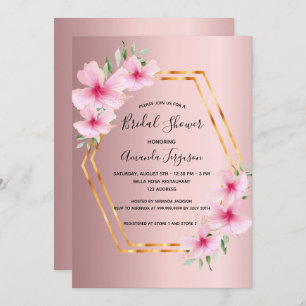 Blush pink floral geometric bridal shower invitation