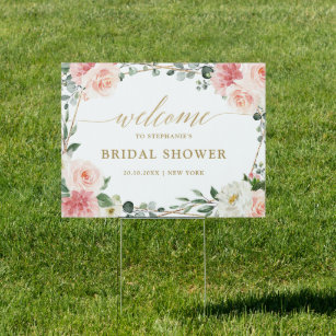 Blush Pink Floral Geometric Bridal Shower Welcome  Garden Sign