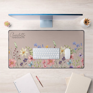 Blush Pink Floral Gift l Personalised Wildflower Desk Mat