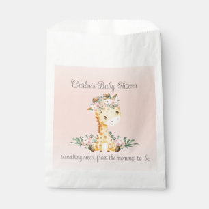 Blush Pink Floral Giraffe Baby Shower Thank You Favour Bag