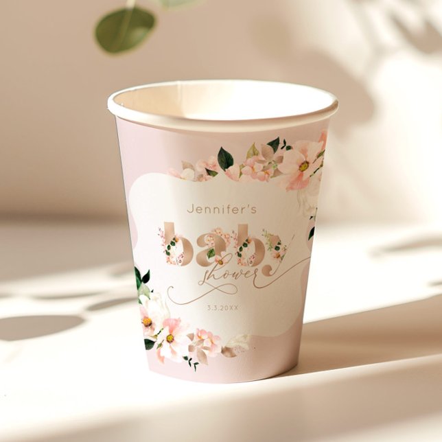 Blush pink floral girl baby shower bracket shape paper cups (Creator Uploaded)