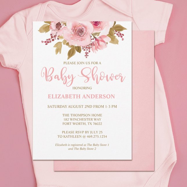 Blush Pink Floral Girl Baby Shower Invitation (A cute pink floral girl baby shower invitation
)