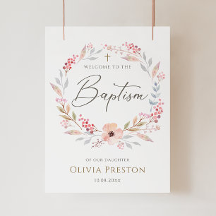 Blush Pink Floral Girl Baptism Poster