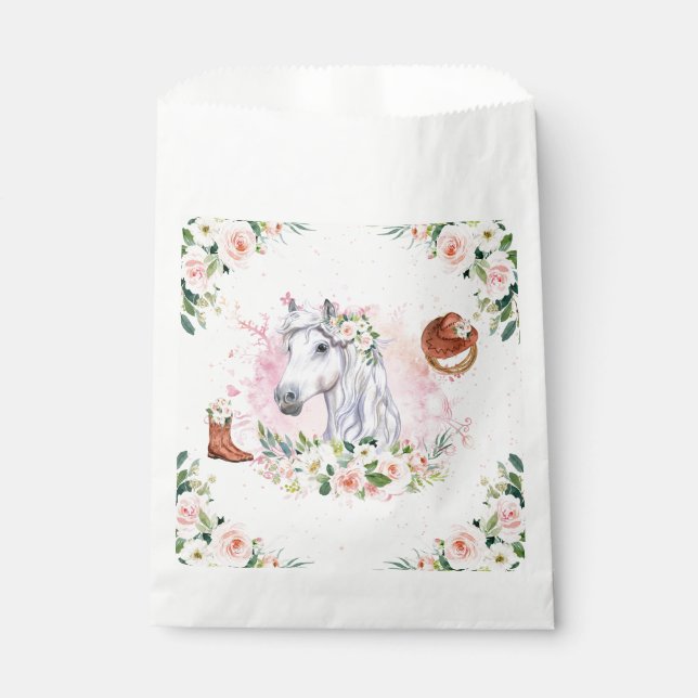 Blush Pink Floral Girl Horse Birthday Party Favour Bag (Front)