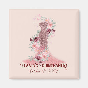 Blush Pink Floral Girly Quinceanera Party Favour Magnet