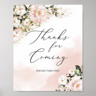 Blush pink floral gold boho thanks for coming sign