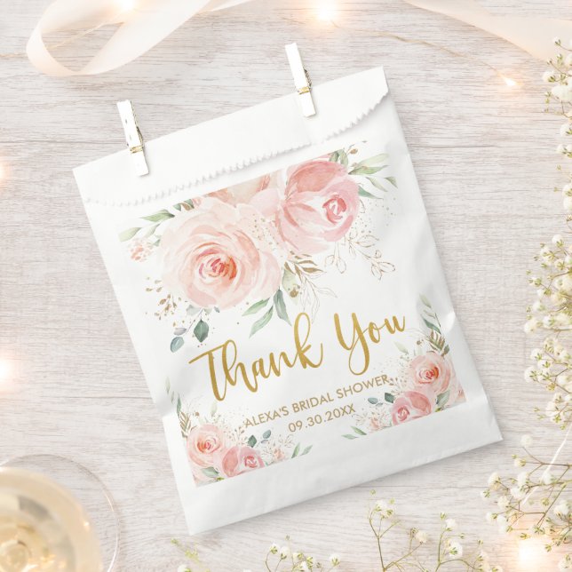 Blush Pink Floral Gold Bridal Baby Shower Birthday Favour Bag (Clipped)