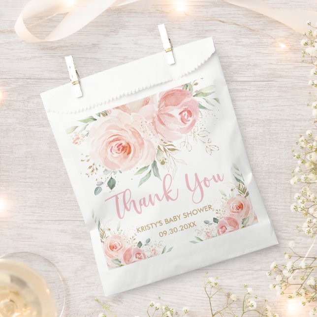 Blush Pink Floral Gold Bridal Baby Shower Birthday Favour Bag (Clipped)