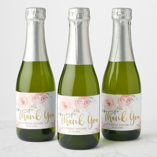 Blush Pink Floral Gold Bridal Baby Shower Birthday Sparkling Wine Label (Bottles)