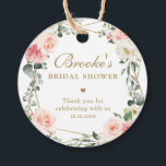 Blush Pink Floral Gold  Bridal Shower Thank you Fa Favour Tags<br><div class="desc">Elegant Blush pink / peach spring floral botanical bridal shower thank you favour tag featuring a bouquet of soft pastel watercolor roses, peonies and hydrangeas in shades of blush pink, peach and cream with lush green botanical leaves and eucalyptus leaves with gold geometric frame. Please find more matching designs and...</div>