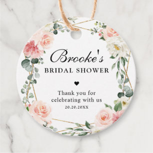 Blush Pink Floral Gold  Bridal Shower Thank you Favour Tags