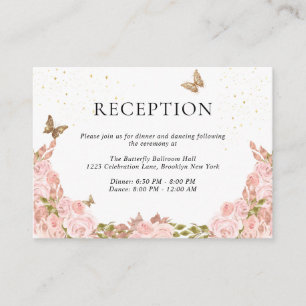 Blush Pink Floral Gold Butterfly Quinceanera Enclosure Card