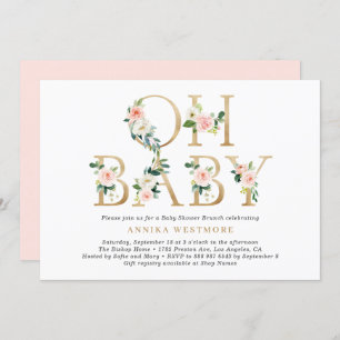 Blush Pink Floral Gold Foil Letters Baby Shower Invitation
