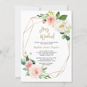 Blush Pink Floral Gold Frame Bachelorette Weekend Invitation