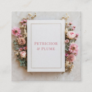 Blush Pink Floral Gold Frame Rustic Geometric Square Business Card