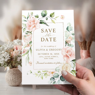 Blush Pink Floral Gold Frame Save The Date