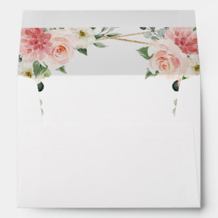 Blush Pink Floral Gold Geometric Botanical Wedding Envelope