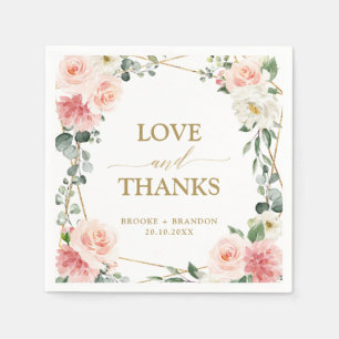 Blush Pink Floral Gold Geometric Botanical Wedding Napkin