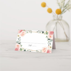 Blush Pink Floral Gold Geometric Botanical Wedding Place Card