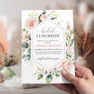 Blush Pink Floral Gold Geometric Bridal LUNCHEON Invitation