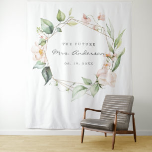 Blush Pink Floral Gold Geometric Bridal Shower Tapestry